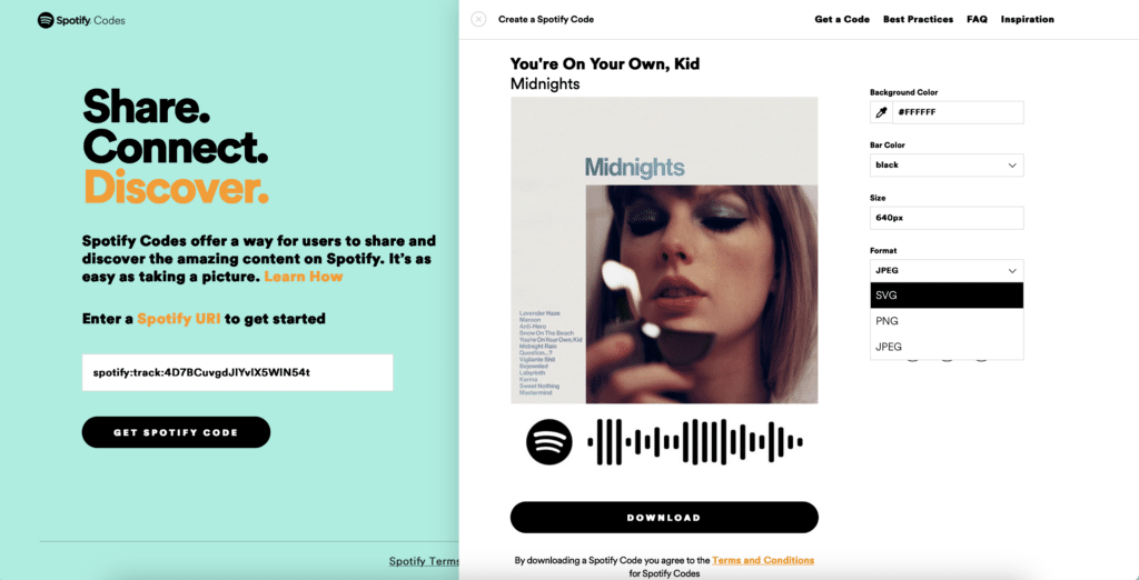 example of how to use spotify app and spotify codes website